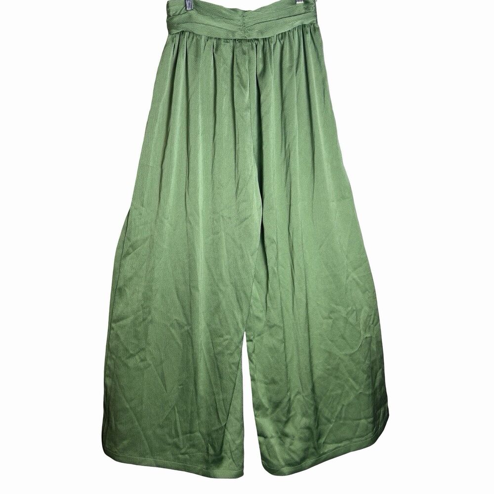 MICAS Green Wide Leg Pants Womens Small High Rise Textured NEW WITH TAGS